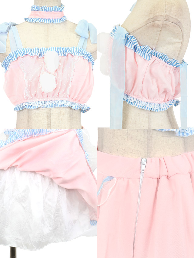 コスプレ ガーリー メイド バニー ペア ラブリー へそ出し フレア スカート 衣装7点セットの商品画像