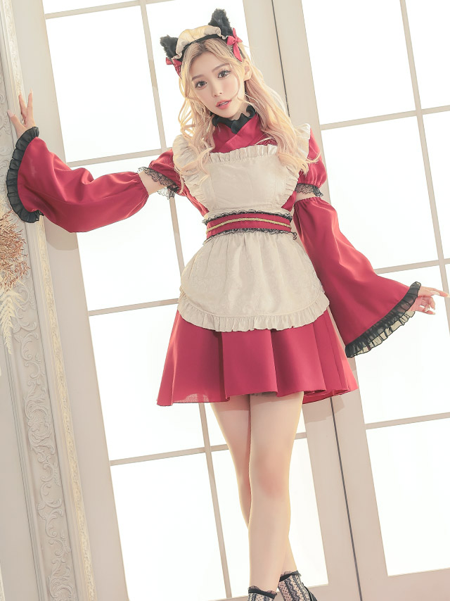 コスプレ 洋館 メイド 猫 アニマル 袖あり フレアスカート 体型カバー 衣装6点セットのイメージ画像4