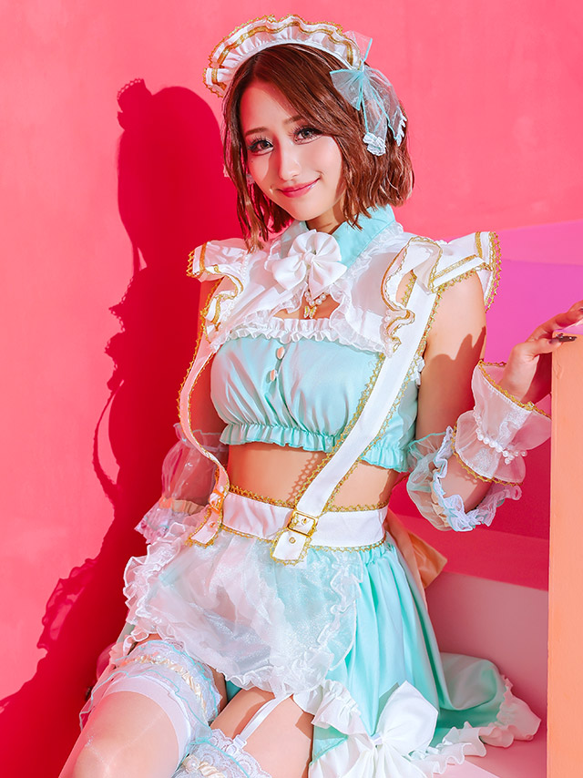 コスプレ ロリータ風 セクシー リボン へそ出し ガーリー メイド 衣装10点セットのイメージ画像2