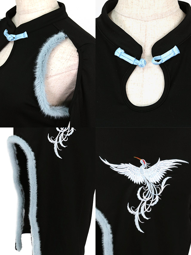 フェザー スリット 鶴刺繍 タイト チャイナドレスのイメージ画像4