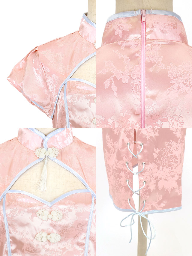 コスプレ パステルカラー サテン タイト チャイナドレス バニー 衣装3点セットのイメージ画像3