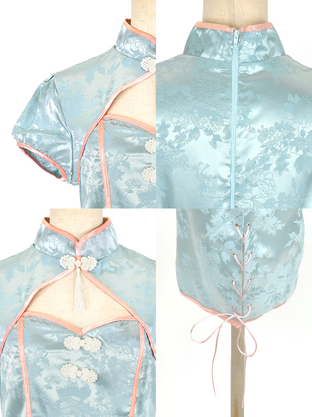 コスプレ パステルカラー サテン タイト チャイナドレス バニー 衣装3点セットのイメージ画像4