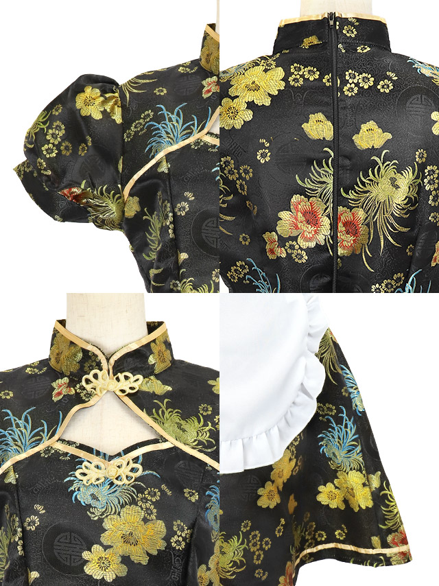 コスプレ メイド チャイナ ドレス フレア スカート 体型カバー ガーリー ペア 衣装3点セットの商品画像