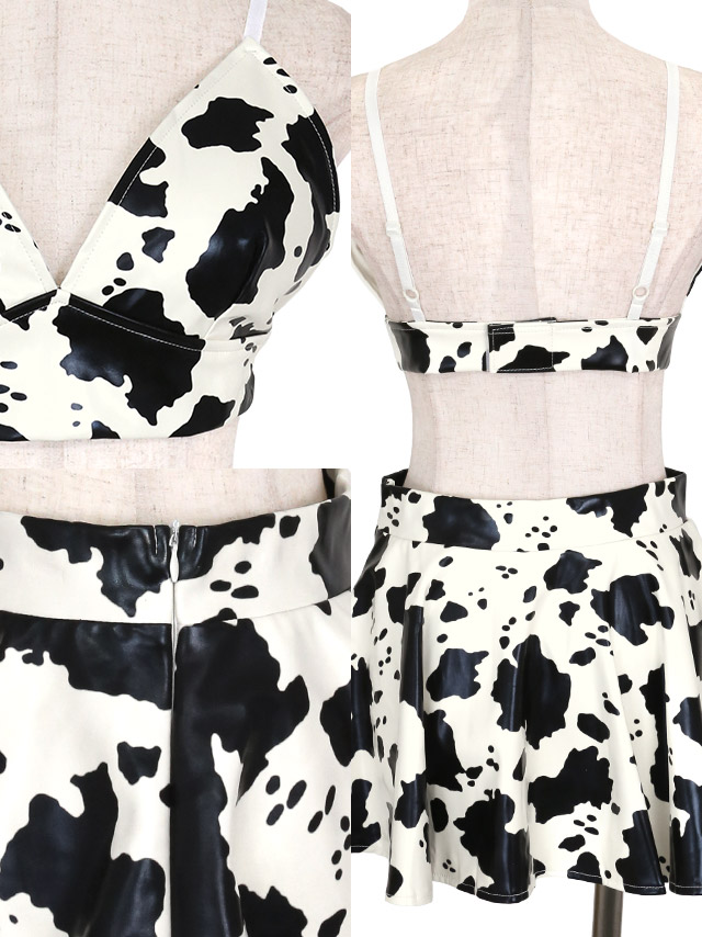 セットアップ カウ柄 リボン フレアミニスカート 牛 アニマル 衣装4点セットのイメージ画像4