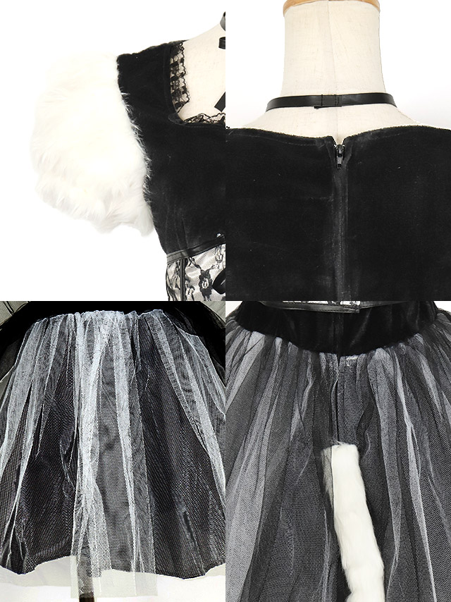 コスプレ 猫 ガーリー ふわふわ ファー 体型カバー フレア スカート ペア アニマル 衣装4点セットの商品画像