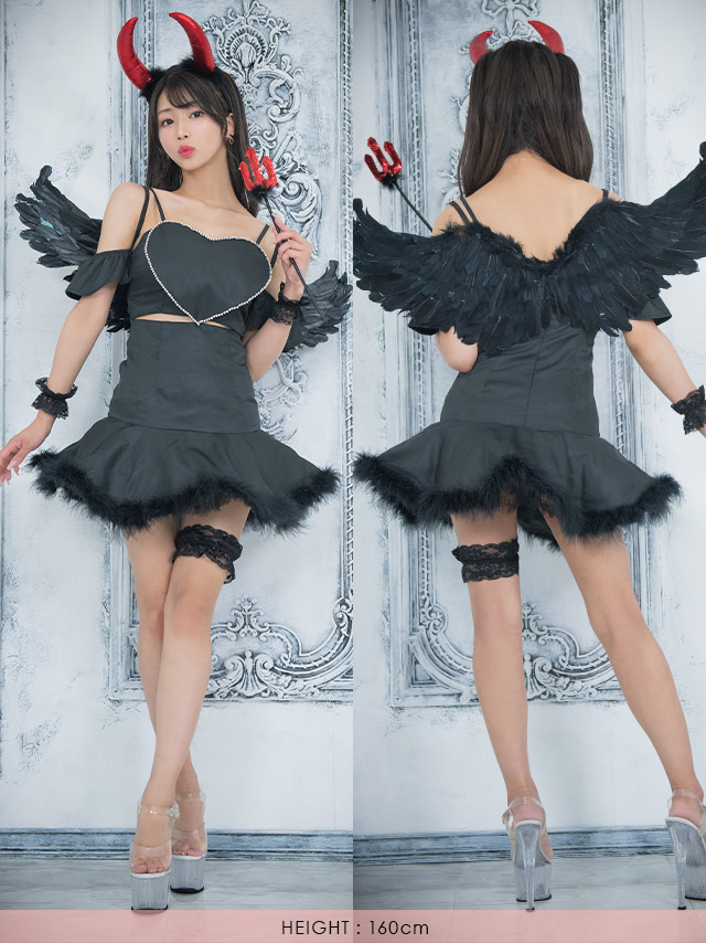 コスプレ バストハート 羽付 フレアスカート セットアップ 悪魔 天使のイメージ画像4
