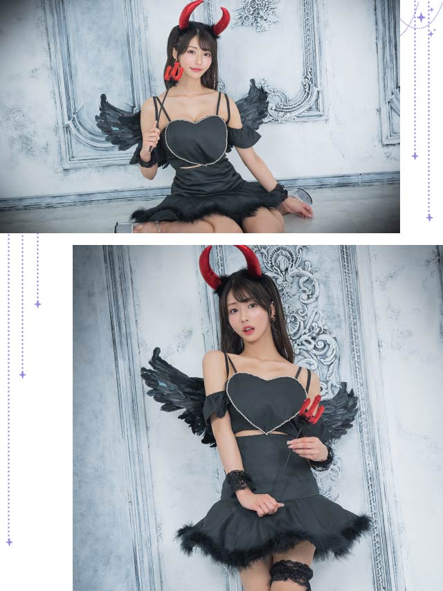 コスプレ バストハート 羽付 フレアスカート セットアップ 悪魔 天使のイメージ画像2