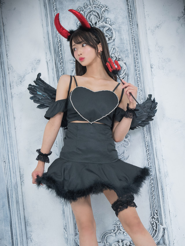 コスプレ バストハート 羽付 フレアスカート セットアップ 悪魔 天使のイメージ画像3