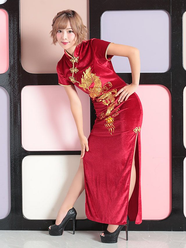  スリット ベロア ロング丈 体型カバー チャイナドレスのイメージ画像3