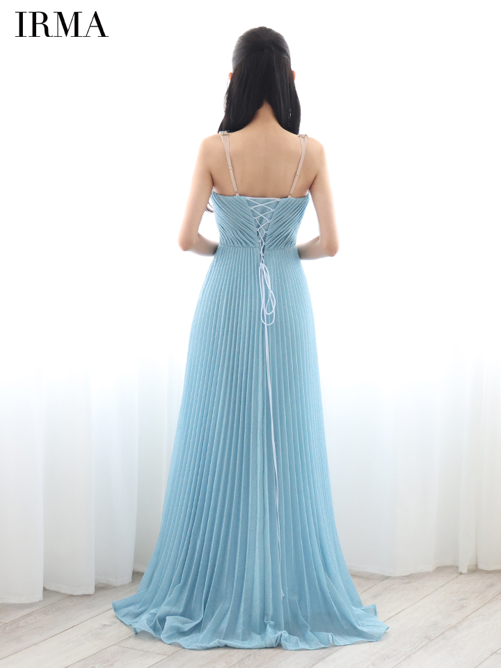 ノースリーブ スリット ラメニット セクシー プリーツ Aラインロングドレスのイメージ画像5