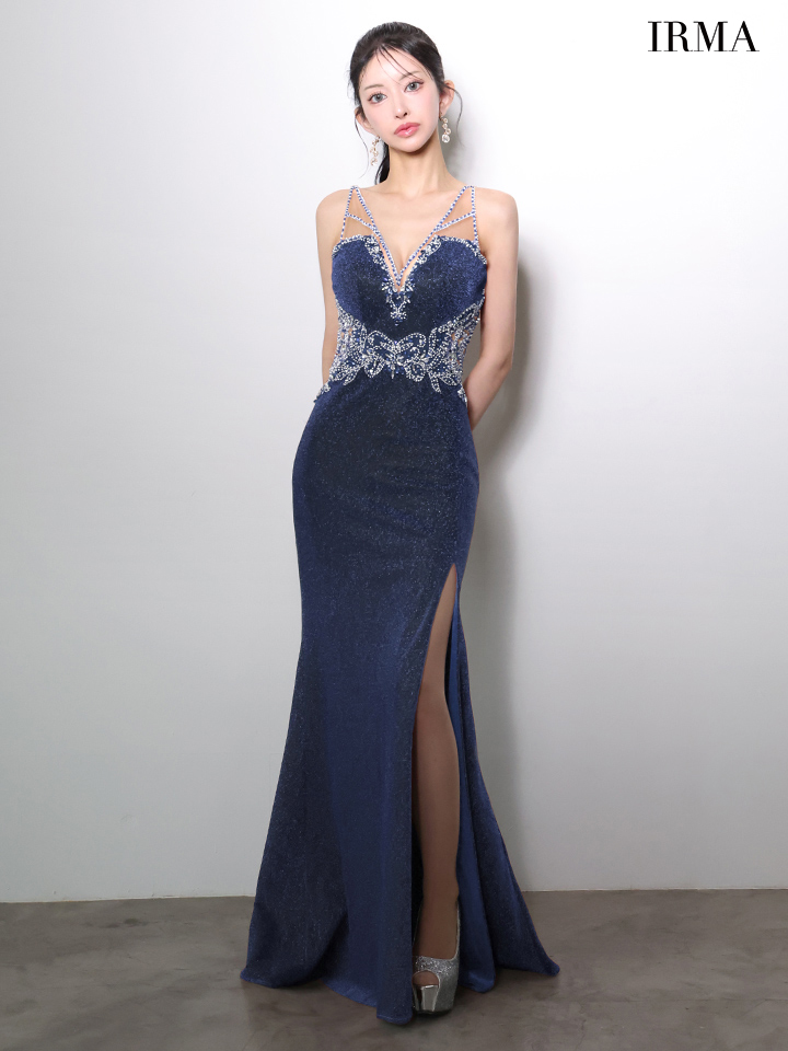 ノースリーブ ビジュー ラメニット バースデー バックレースアップ スリット タイトロングドレスのイメージ画像5