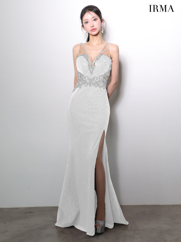 ノースリーブ ビジュー ラメニット バースデー バックレースアップ スリット タイトロングドレスのイメージ画像6