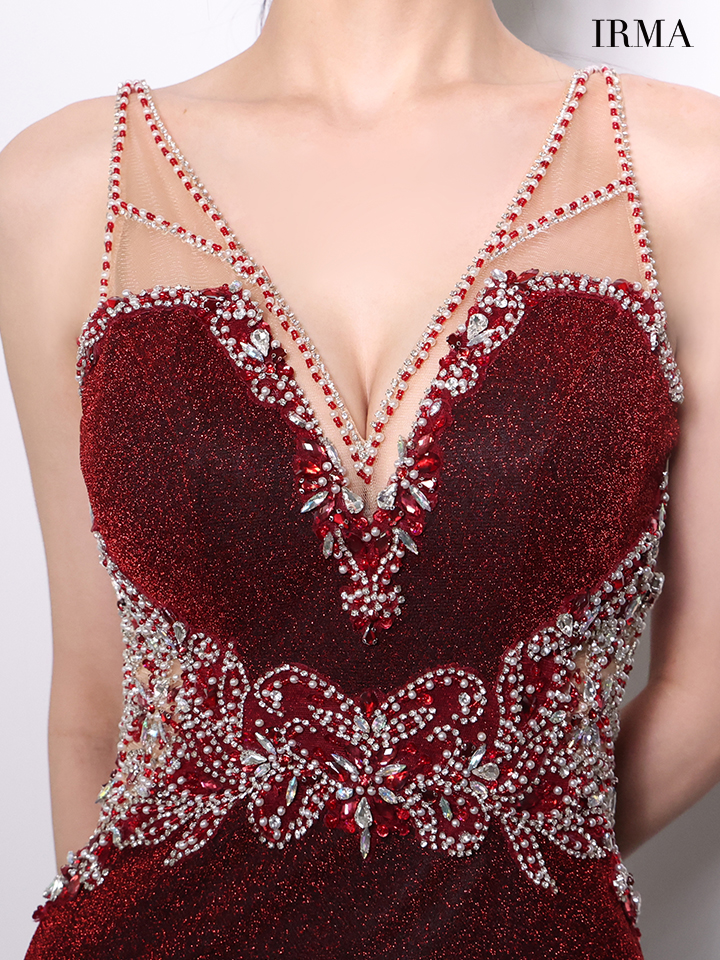 ノースリーブ ビジュー ラメニット バースデー バックレースアップ スリット タイトロングドレスのイメージ画像8