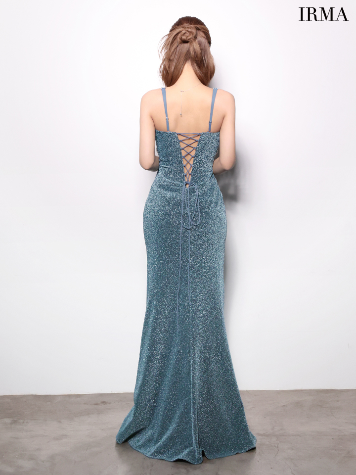 ノースリーブ Vネック ウエストシアー スリット ビジュー刺繍 グリッターラメ タイトロングドレスのイメージ画像7