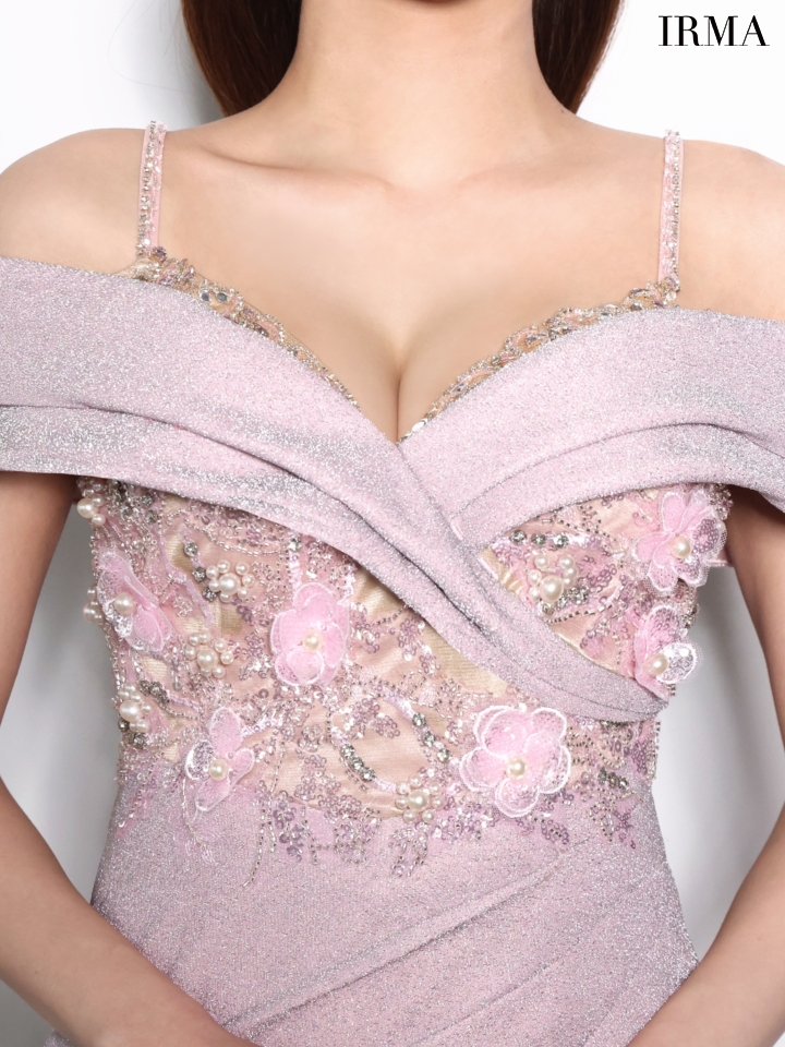 肩あき スリット バックスピンドル ラメニット スパンコール タイトロングドレスのイメージ画像7