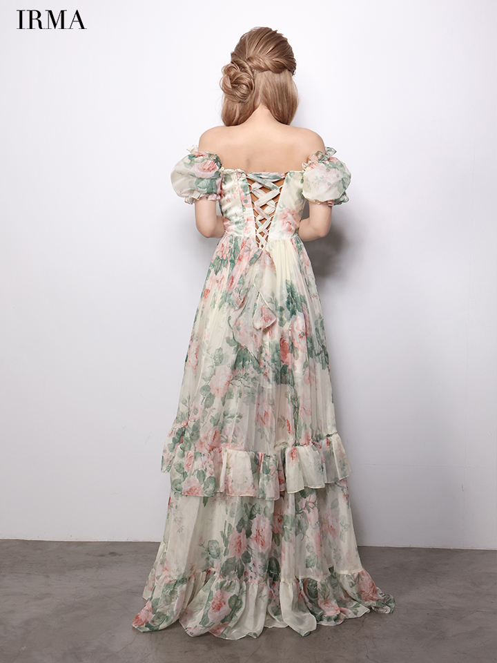 2way オフショルダー 花柄 バースデー バックスピンドル フリル ロングテールドレスのイメージ画像9