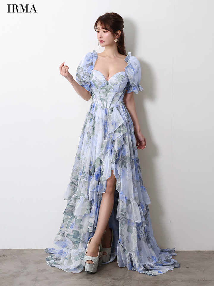 2way オフショルダー 花柄 バースデー バックスピンドル フリル ロングテールドレスのイメージ画像7