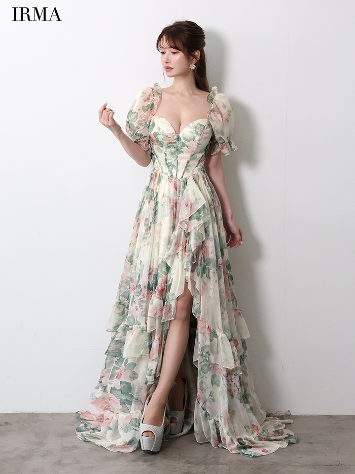 2way オフショルダー 花柄 バースデー バックスピンドル フリル ロングテールドレスのイメージ画像5