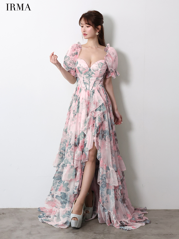 2way オフショルダー 花柄 バースデー バックスピンドル フリル ロングテールドレスのイメージ画像6