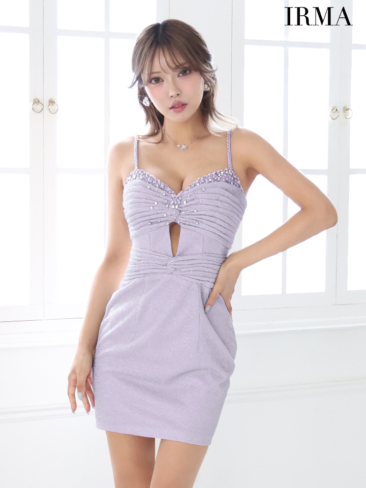 パール ビジュー ワンカラーカットアウト シャギー ラメ キャミソール タイトミニドレスのイメージ画像5