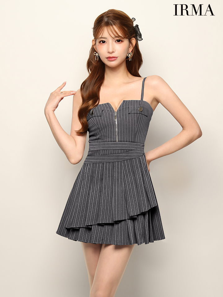 キャミソール ジップデザイン プリーツスカート アシンメトリー セクシー フレアミニドレスのイメージ画像5