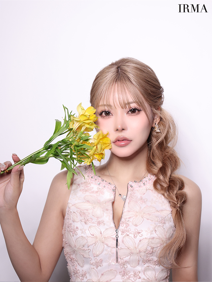 ノースリーブ ジップデザイン スパンコール レース 花柄 タイトミニドレスのイメージ画像3