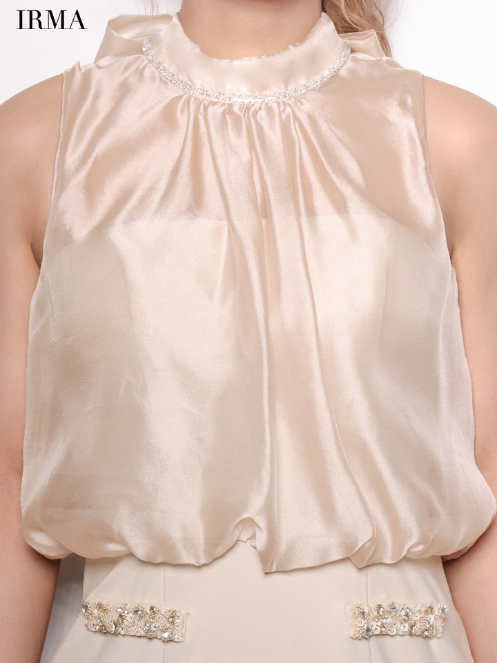 ノースリーブ オーガンジー ネックリボン ビジュー タイトミニドレスのイメージ画像8