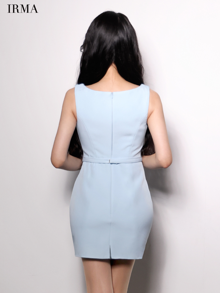 ノースリーブ ビジュー ウエストベルト ガーリー タイトミニドレスのイメージ画像7