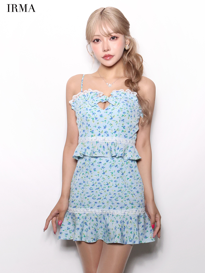 花柄 キャミソール セットアップ 裾フリル フレアミニドレスのイメージ画像5