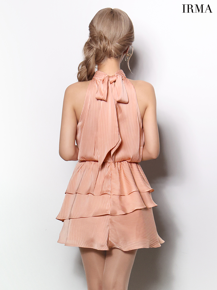 ホルターネック ティアード プリーツ フレアミニドレスのイメージ画像8