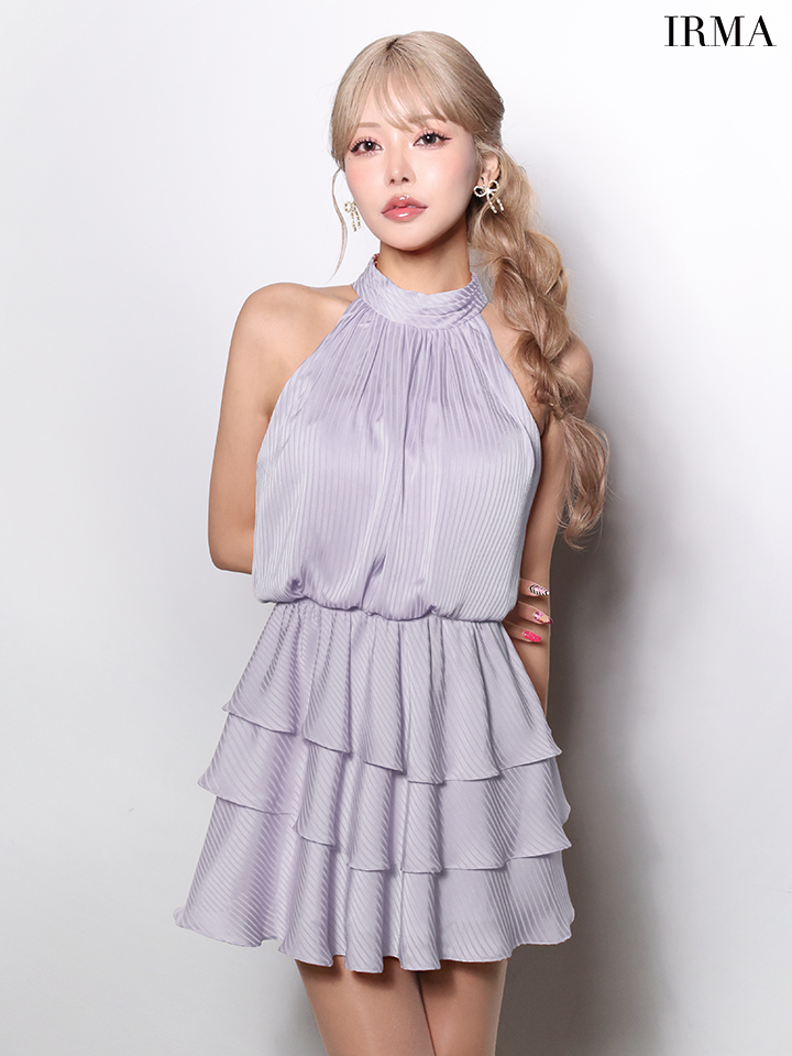 ホルターネック ティアード プリーツ フレアミニドレスのイメージ画像4