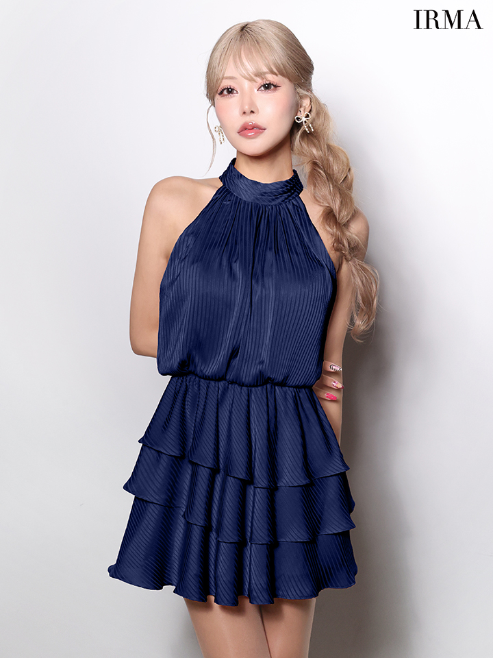 ホルターネック ティアード プリーツ フレアミニドレスのイメージ画像3