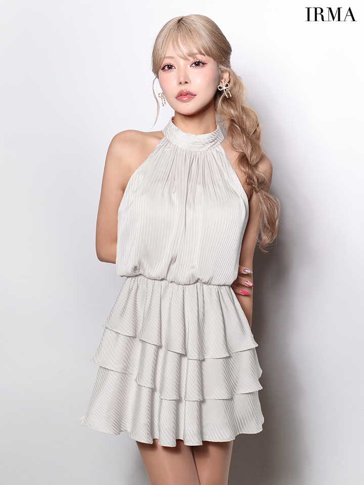 ホルターネック ティアード プリーツ フレアミニドレスのイメージ画像2