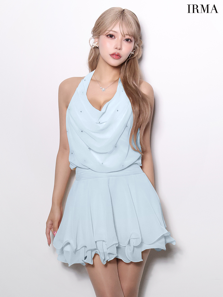 ホルターネック ティアード プリーツ フレアミニドレスのイメージ画像5