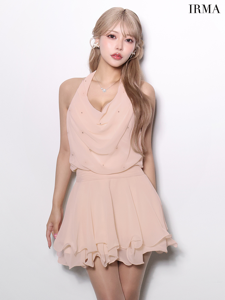 ホルターネック ティアード プリーツ フレアミニドレスのイメージ画像6