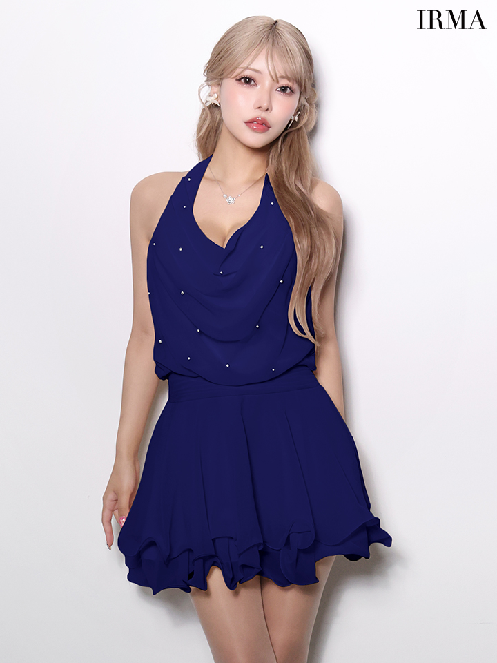 ホルターネック ティアード プリーツ フレアミニドレスのイメージ画像7