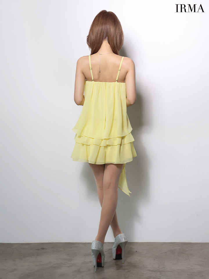 キャミソール ホルターネック リボン ビジュー パール シアーレース プリーツシフォン フレアミニドレスのイメージ画像7