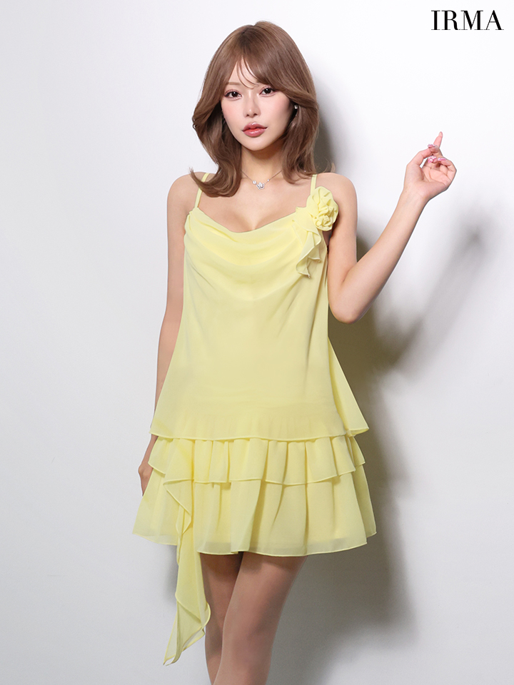 キャミソール ホルターネック リボン ビジュー パール シアーレース プリーツシフォン フレアミニドレスのイメージ画像2