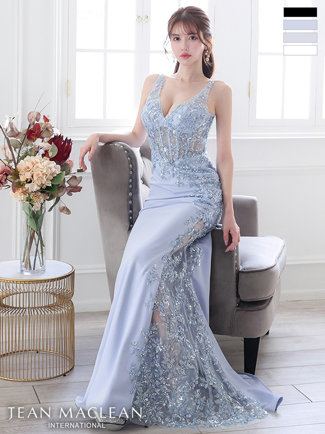 キャバドレス JEANMACLEAN ジャンマクレーン キャミソール ゴージャス フラワー 刺繍 シアー Aラインロングドレスのメイン画像1