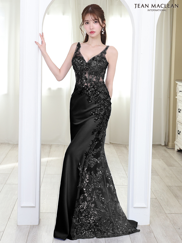 キャバドレス JEANMACLEAN ジャンマクレーン キャミソール ゴージャス フラワー 刺繍 シアー Aラインロングドレスのイメージ画像4