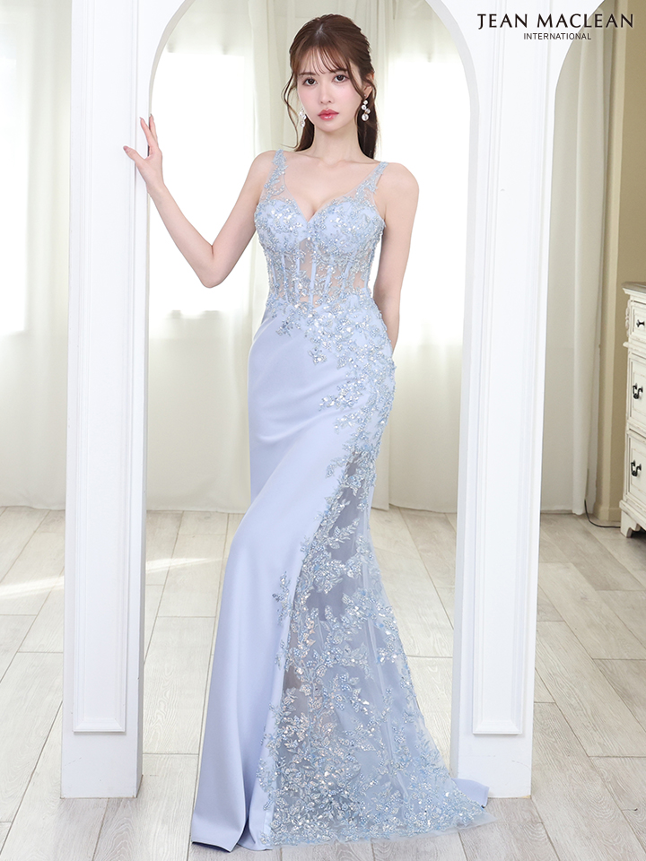 キャバドレス JEANMACLEAN ジャンマクレーン キャミソール ゴージャス フラワー 刺繍 シアー Aラインロングドレスのメイン画像3