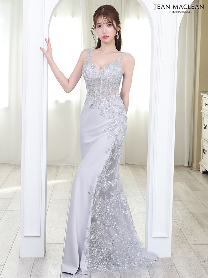 キャバドレス JEANMACLEAN ジャンマクレーン キャミソール ゴージャス フラワー 刺繍 シアー Aラインロングドレスのイメージ画像5