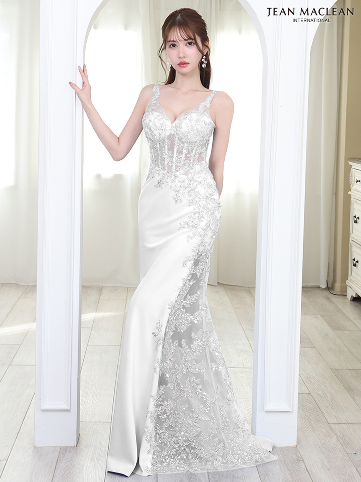 キャバドレス JEANMACLEAN ジャンマクレーン キャミソール ゴージャス フラワー 刺繍 シアー Aラインロングドレスのメイン画像2