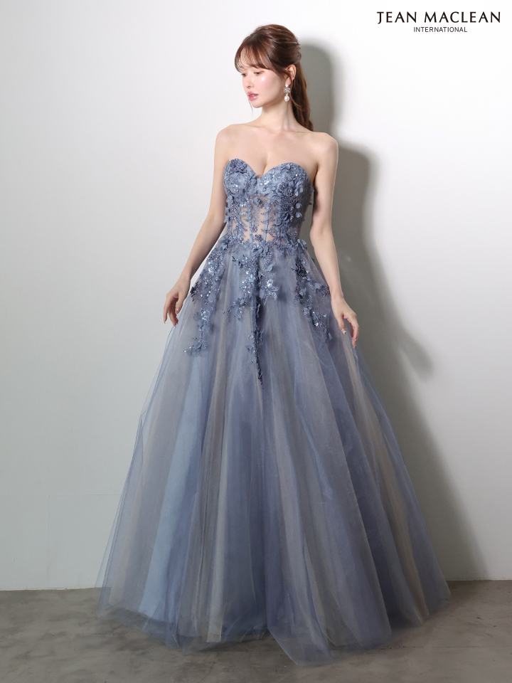 ベアトップ 袖付き 長袖 チョーカー フレアスリーブ バックスピンドル Aラインロングドレスのイメージ画像9