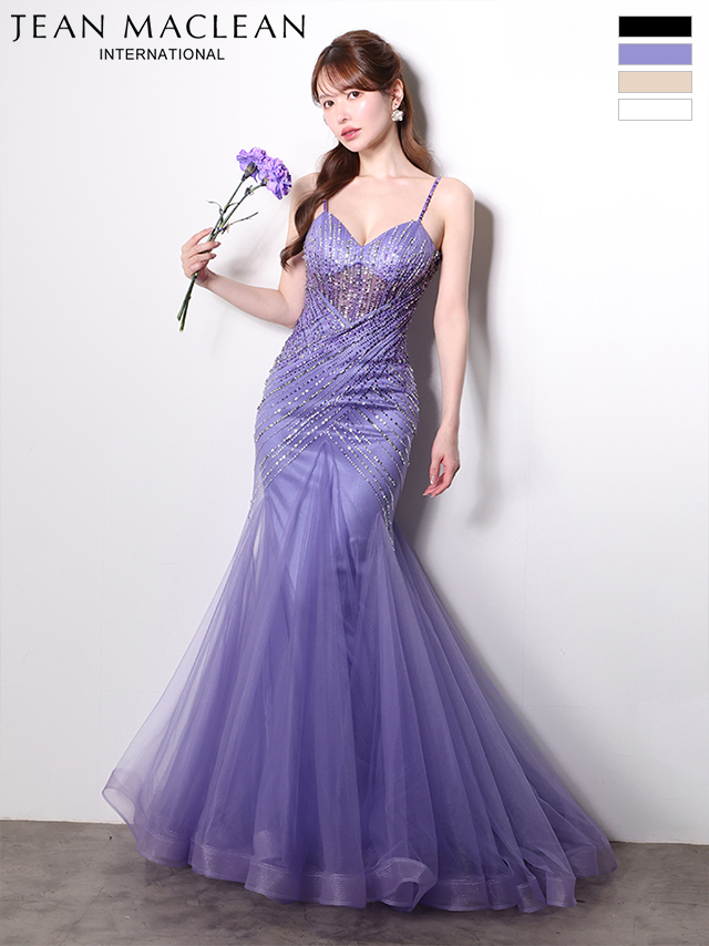 キャミソール ハートカット バックスピンドル スパンコール チュール バースデー マーメイドロングドレスのイメージ画像1