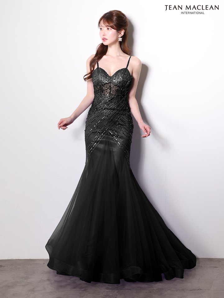 キャミソール ハートカット バックスピンドル スパンコール チュール バースデー マーメイドロングドレスのイメージ画像4