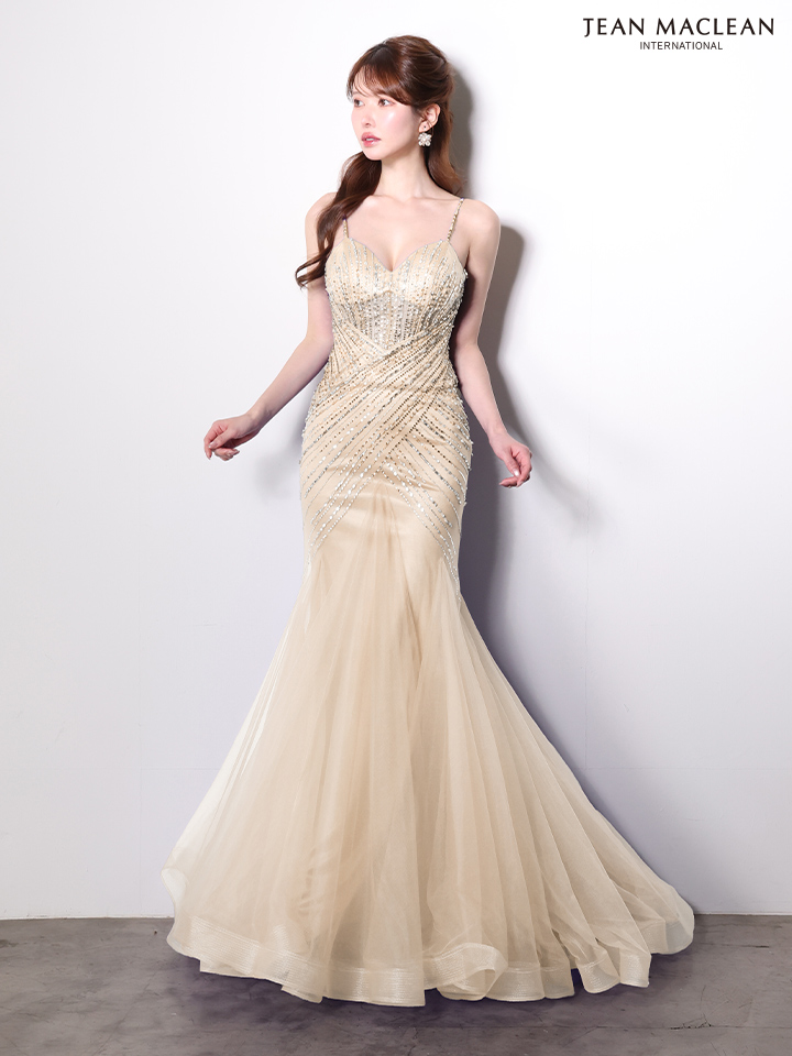 キャミソール ハートカット バックスピンドル スパンコール チュール バースデー マーメイドロングドレスのイメージ画像5