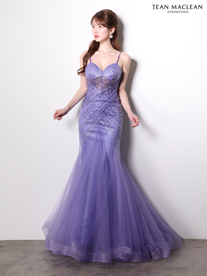 キャミソール ハートカット バックスピンドル スパンコール チュール バースデー マーメイドロングドレスのイメージ画像3