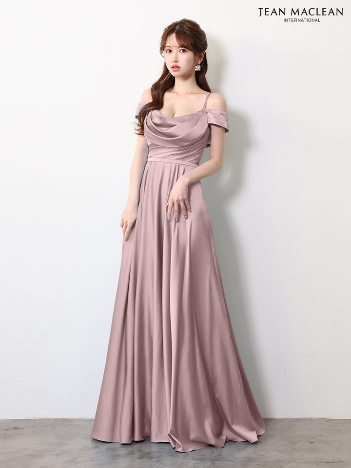 ベアトップ フラワーレース 長袖 パフスリーブ レースアップ バースデー Aラインロングドレスのイメージ画像5