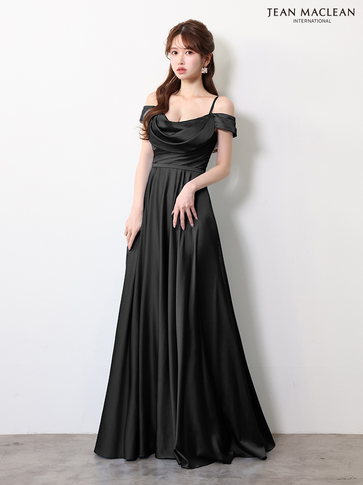 ベアトップ フラワーレース 長袖 パフスリーブ レースアップ バースデー Aラインロングドレスのイメージ画像6